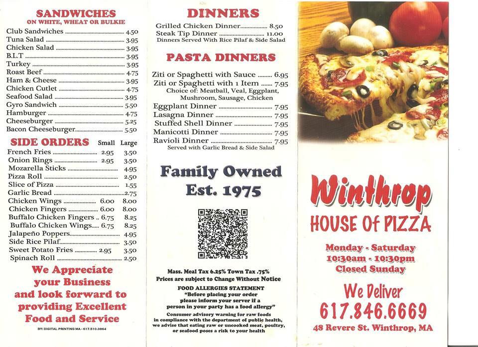 Winthrop House of Pizza Menu